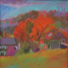 Oil pastel on paper-Maple trees-Autumn