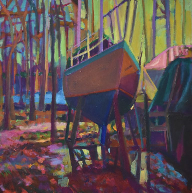 Boatyard and Trees - Oil Painting